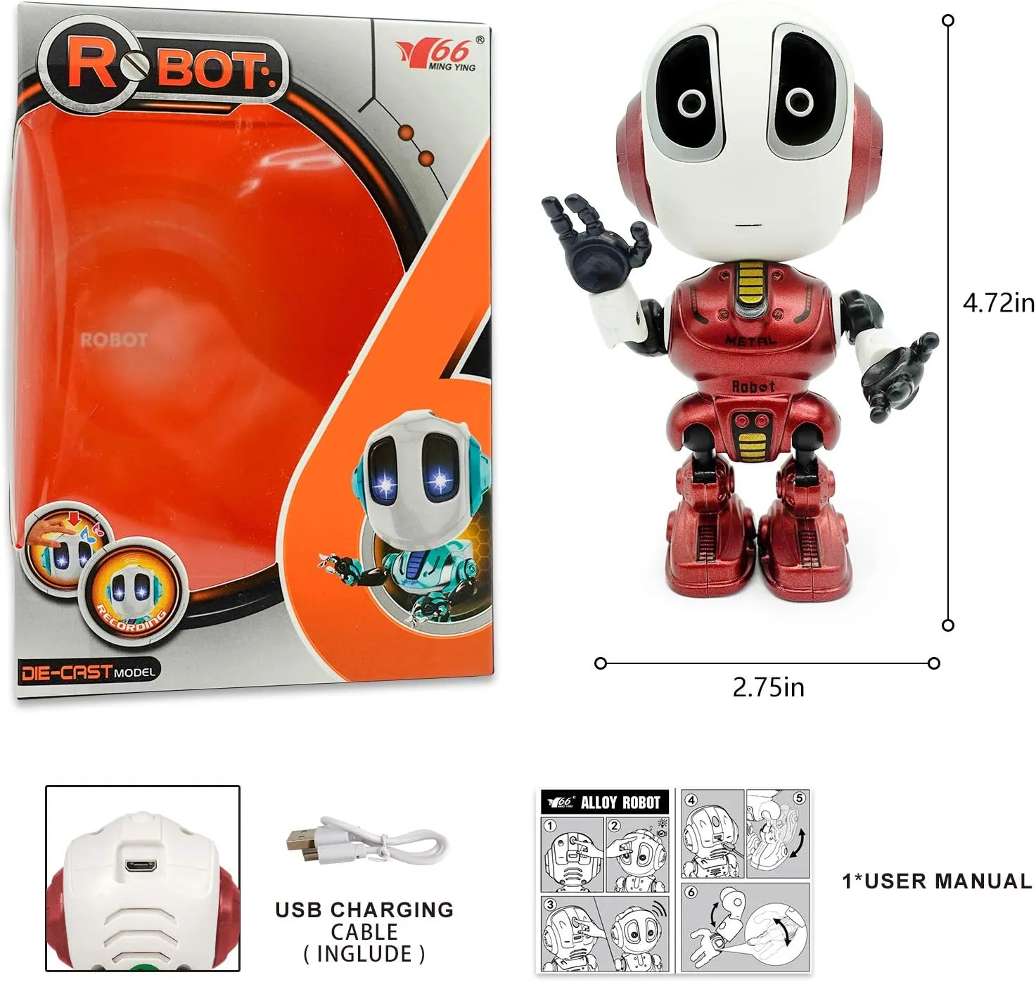 Talking Robot for Kids Toy - Mini Robot Toys That Repeats What You Say, Robots Toys for 4 5 6 Year Old Girls and Boys, Stocking Stuffers for Boys and Girls (Red)