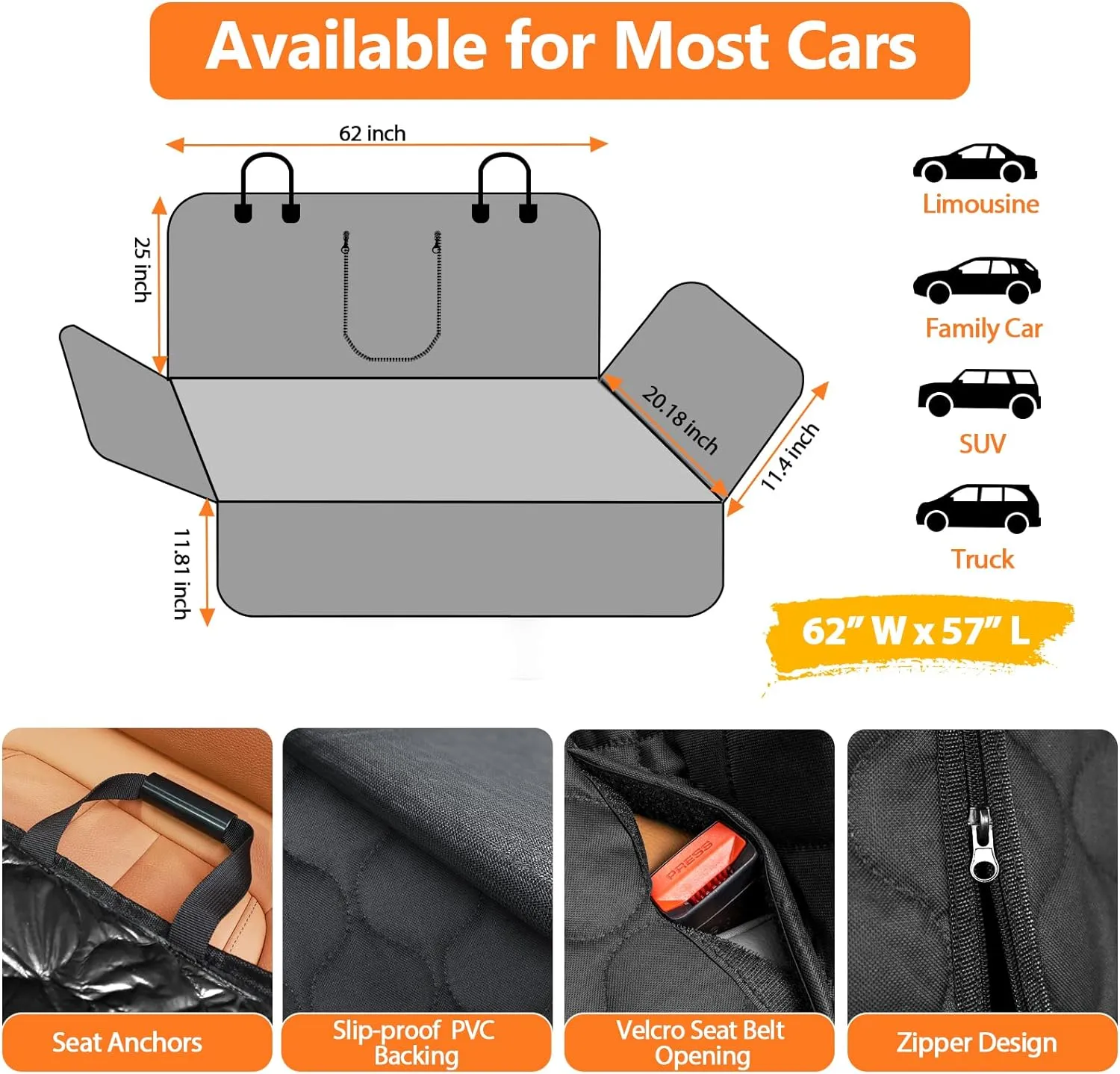 URPOWER Dog Car Seat Cover for Back Seat - Waterproof Dog Bench Cover Fits Middle Armrest for Full Size SUVs & Trucks, Nonslip Backseat Protector for Pets and Kids