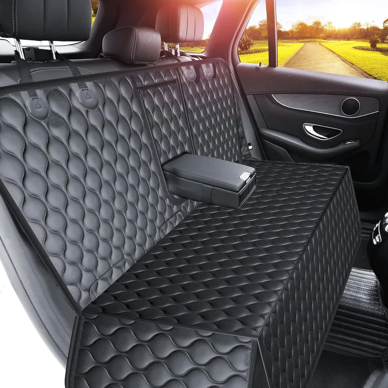 URPOWER Dog Car Seat Cover for Back Seat - Waterproof Dog Bench Cover Fits Middle Armrest for Full Size SUVs & Trucks, Nonslip Backseat Protector for Pets and Kids