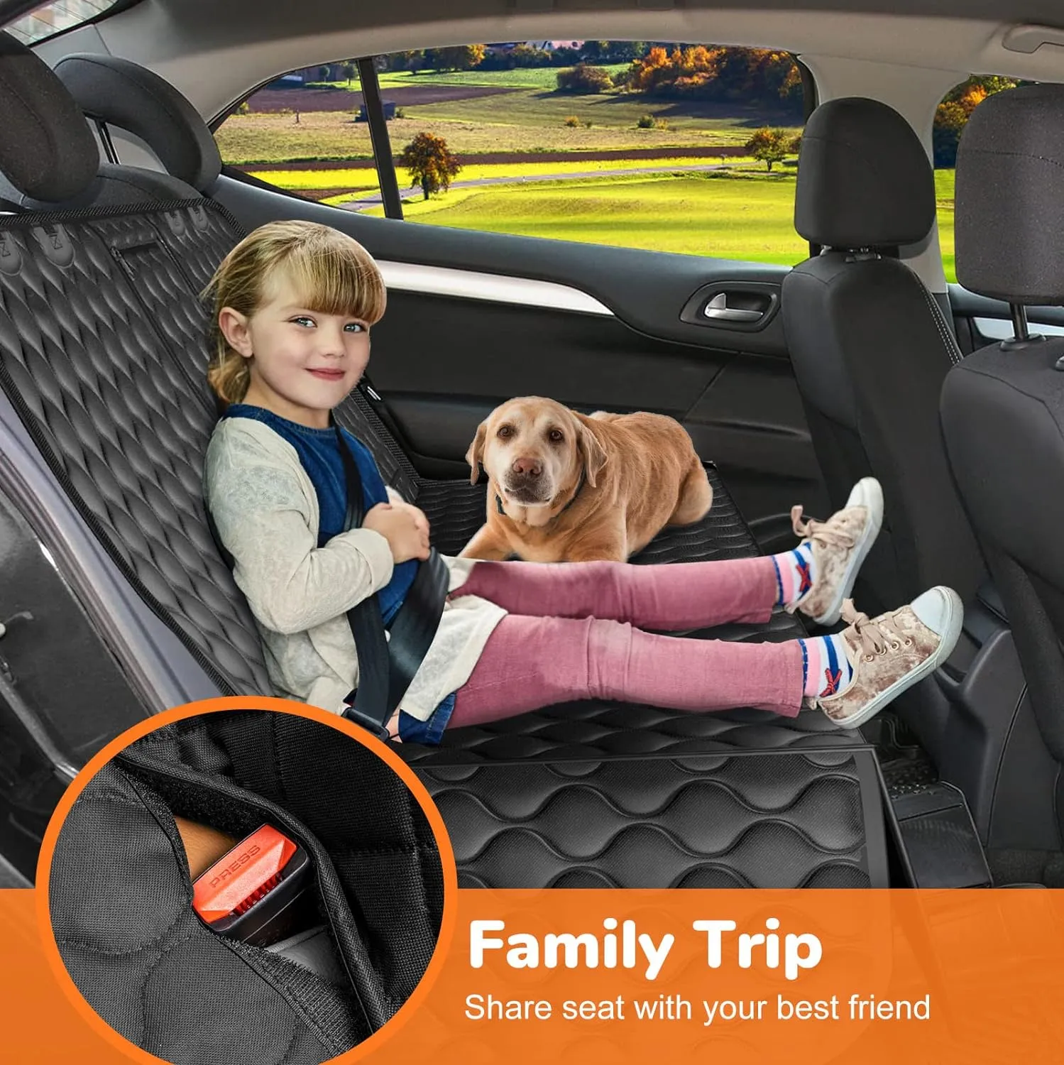 URPOWER Dog Car Seat Cover for Back Seat - Waterproof Dog Bench Cover Fits Middle Armrest for Full Size SUVs & Trucks, Nonslip Backseat Protector for Pets and Kids