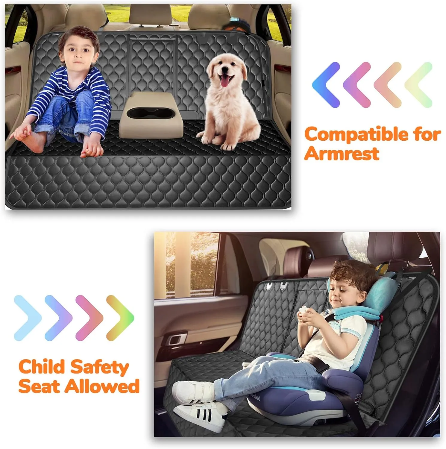 URPOWER Dog Car Seat Cover for Back Seat - Waterproof Dog Bench Cover Fits Middle Armrest for Full Size SUVs & Trucks, Nonslip Backseat Protector for Pets and Kids