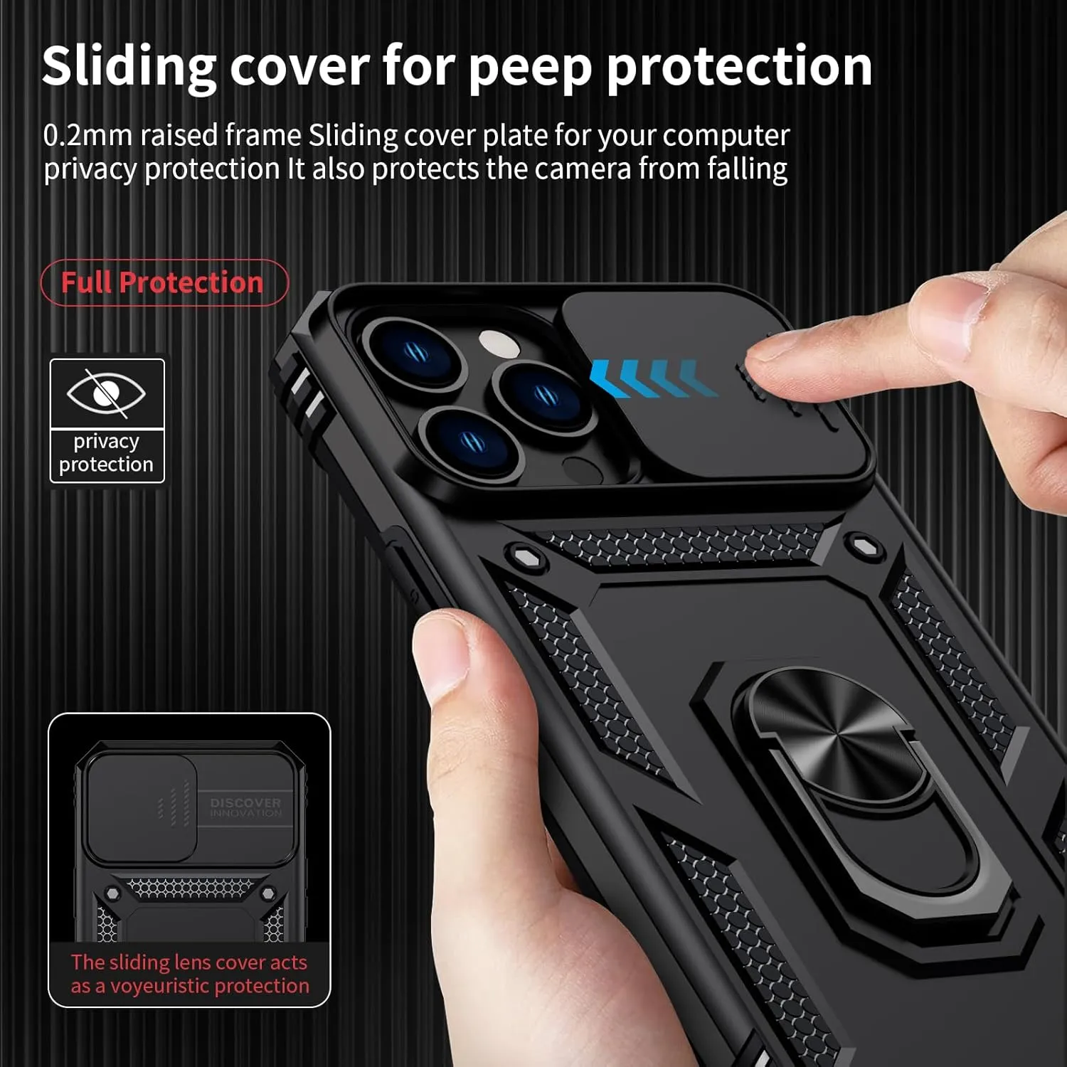 Weycolor for iPhone 13 Pro Max Case Slide Camera Cover HD Screen Protector Heavy Duty Military Grade Shockproof Magnetic Ring Holder Kickstand Phone Case for iPhone 13 Pro Max,Black