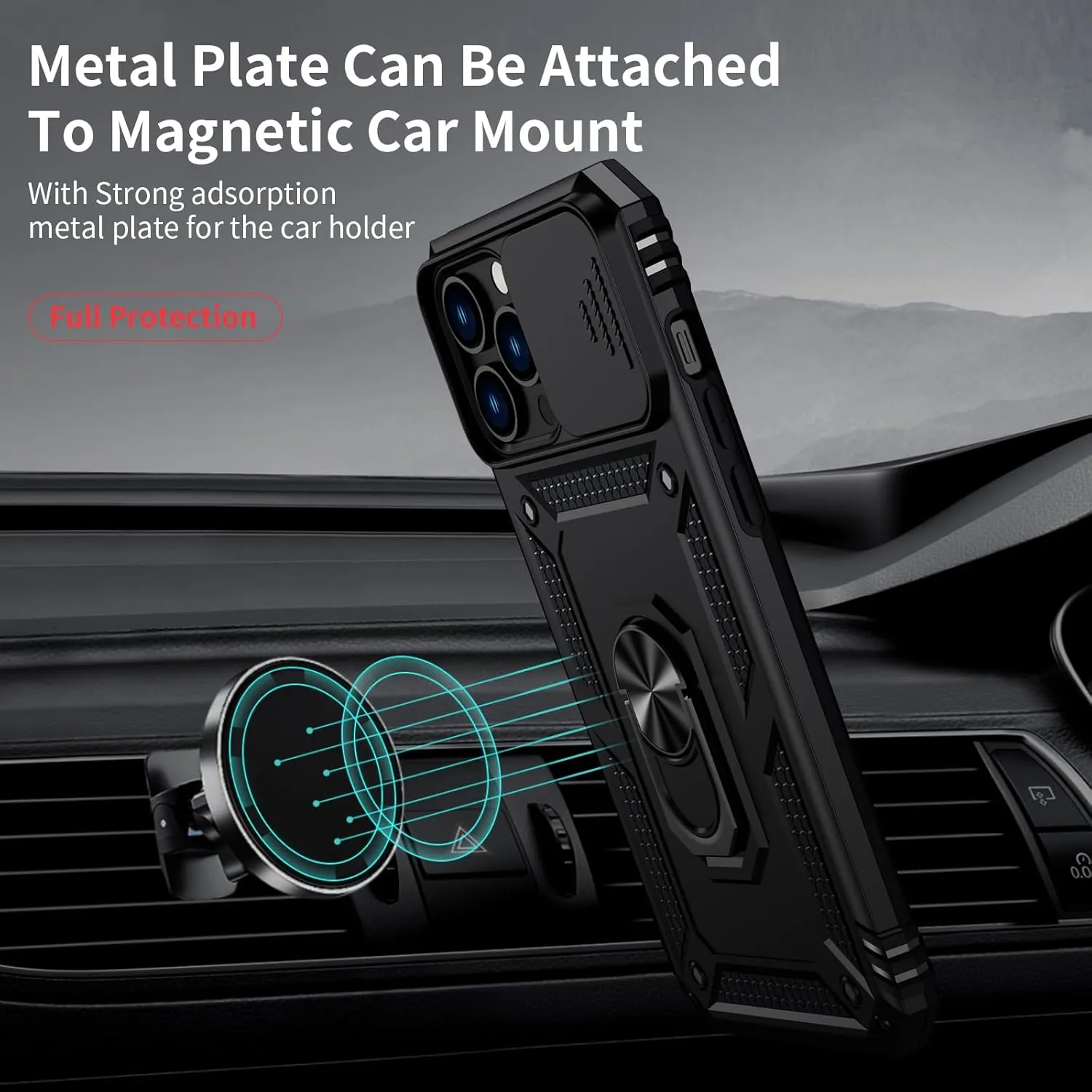 Weycolor for iPhone 13 Pro Max Case Slide Camera Cover HD Screen Protector Heavy Duty Military Grade Shockproof Magnetic Ring Holder Kickstand Phone Case for iPhone 13 Pro Max,Black